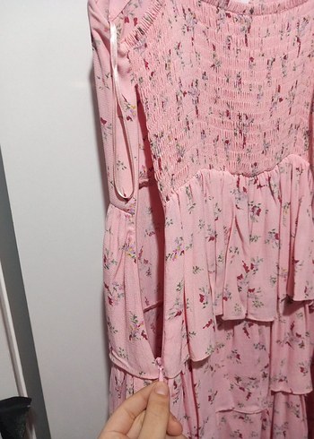 Pembe  Katlı Midi Elbise - Görsel 4