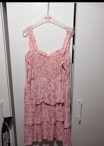 Pembe  Katlı Midi Elbise - Görsel 3