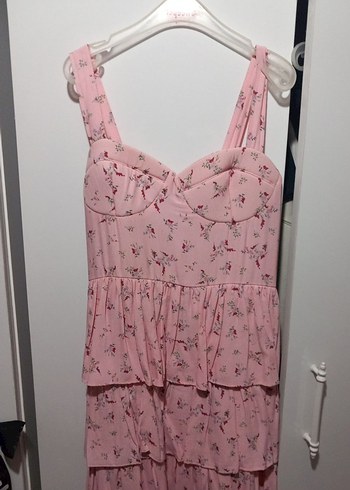 Pembe  Katlı Midi Elbise - Görsel 2