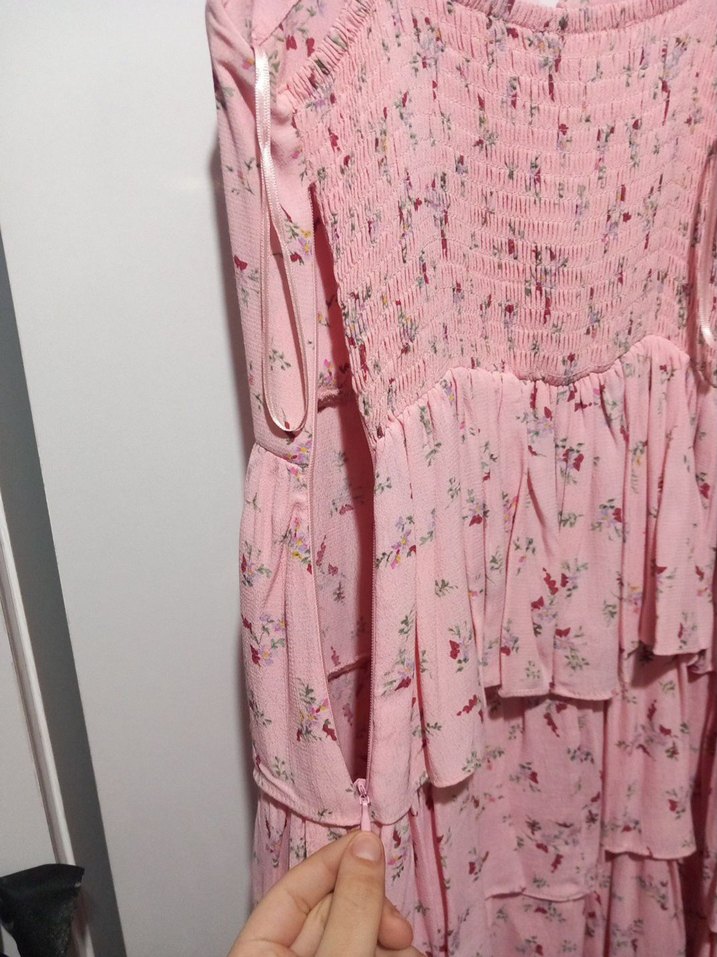 Pembe  Katlı Midi Elbise - Görsel 4