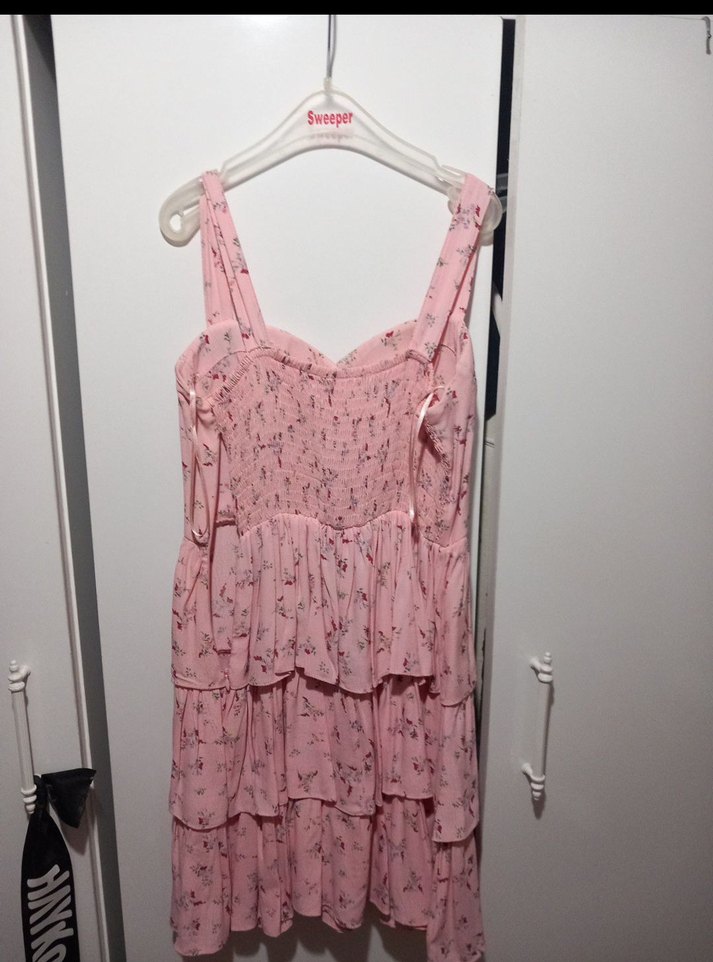 Pembe  Katlı Midi Elbise - Görsel 3