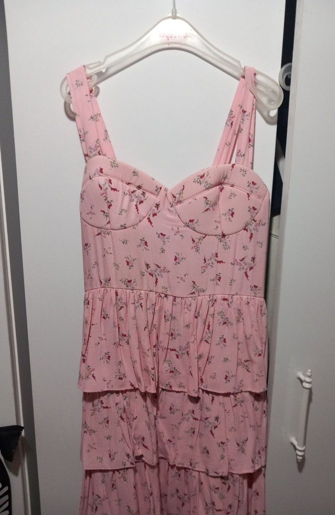 Pembe  Katlı Midi Elbise - Görsel 2