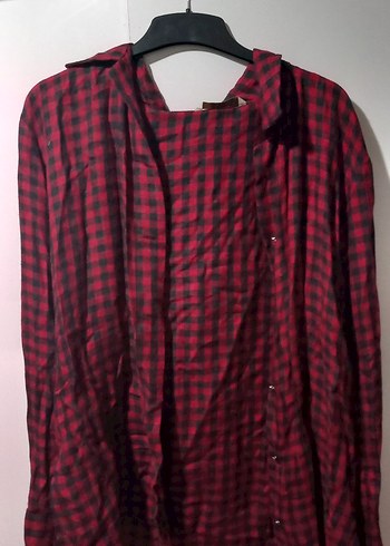 Bordo vintage Ekose Düğmeli Kadın Gömlek - Görsel 4