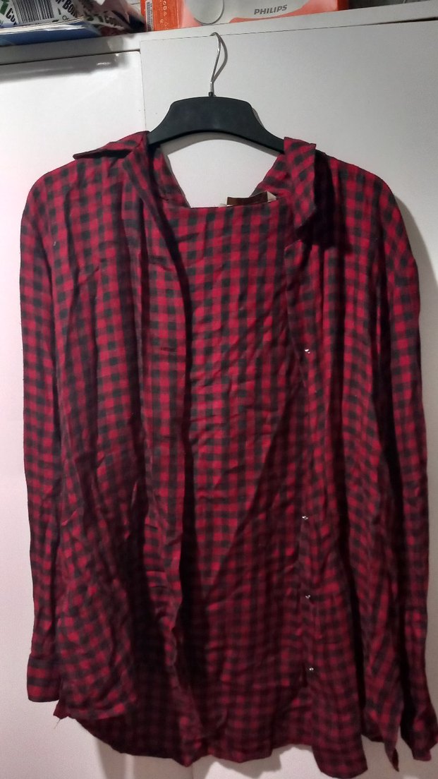 Bordo vintage Ekose Düğmeli Kadın Gömlek - Görsel 4