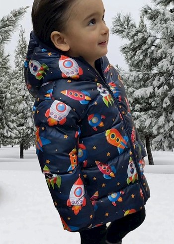 First Step Çocuklar için Renkli Kapüşonlu Roket Baskılı Mont - Görsel 6