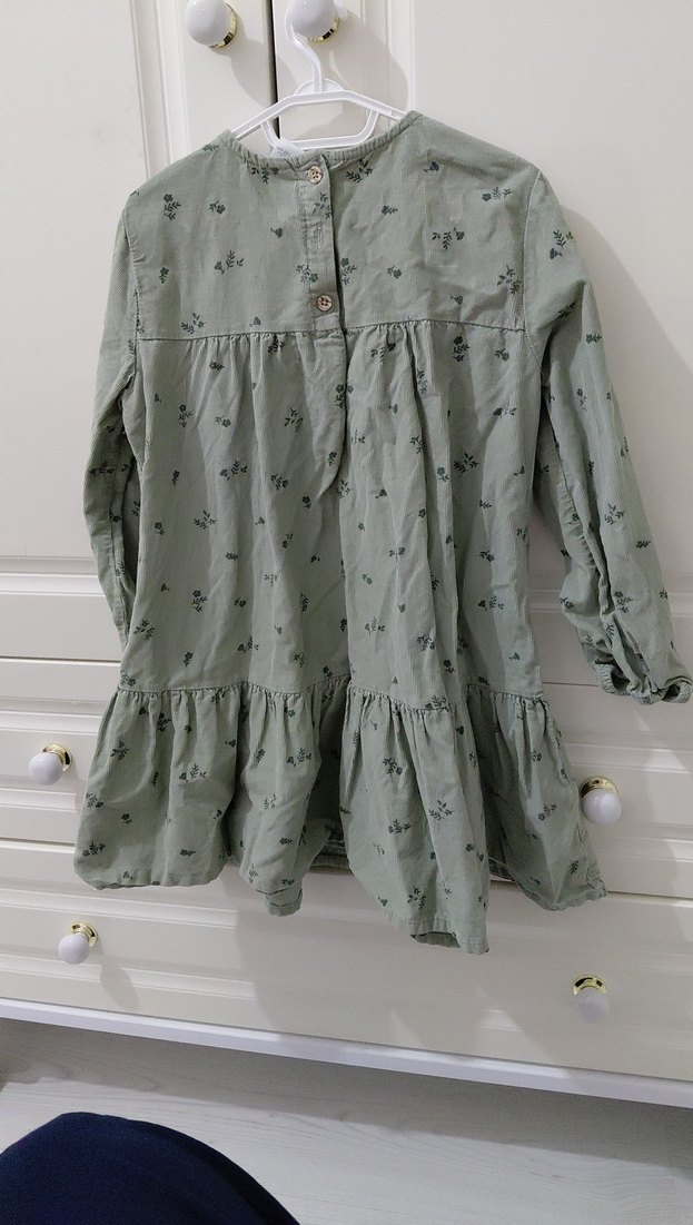 Nakışlı Fırfırlı Keten Kız Elbisesi kışlık - Görsel 2