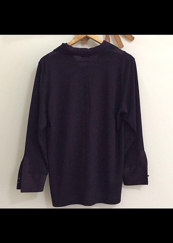 Uzun Kollu V Yaka Örgü Mor Kazak - Görsel 3