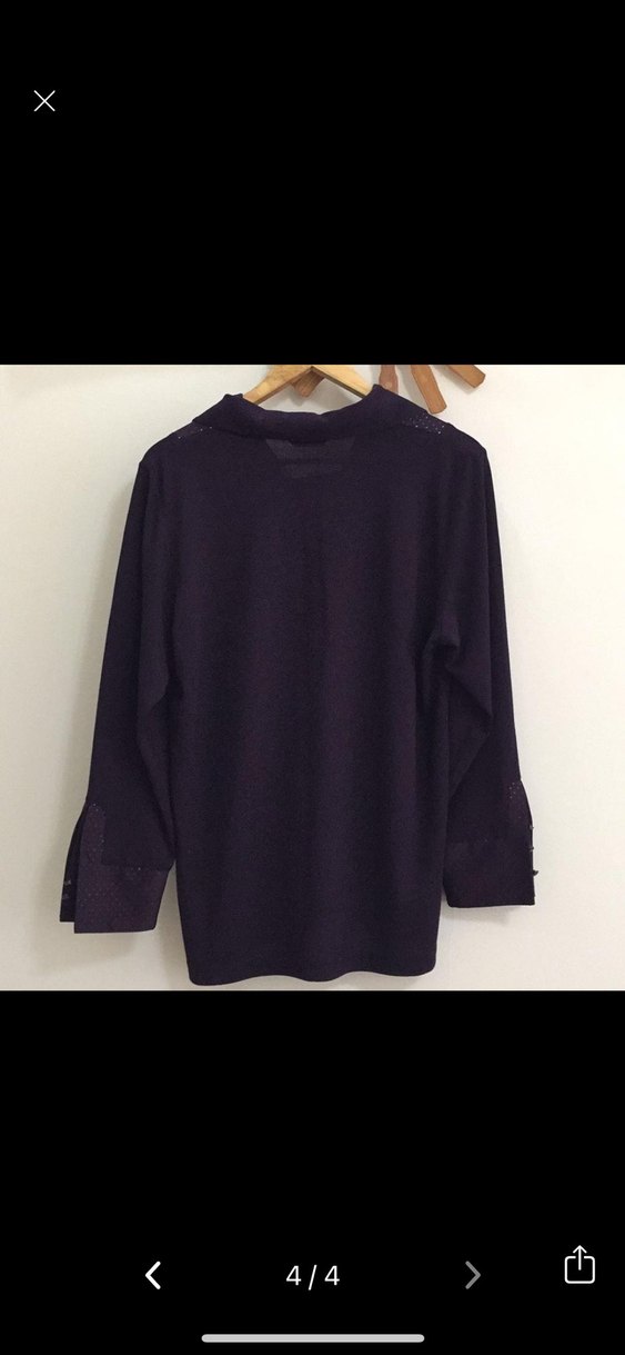 Uzun Kollu V Yaka Örgü Mor Kazak - Görsel 3