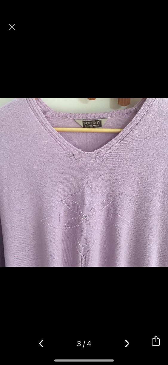 Mor V Yakalı Örgü Kadın Kazak - Görsel 2