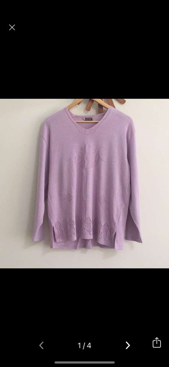 Mor V Yakalı Örgü Kadın Kazak - Görsel 3