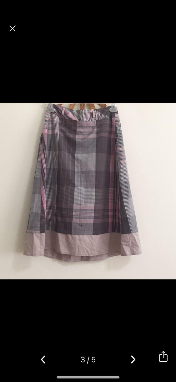 Piliseli Midi Gri-Pembe Kadın Etek - Görsel 2