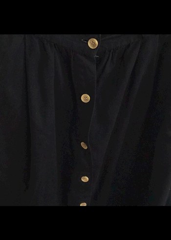 Düğmeli Siyah Uzun Denim Etek - Görsel 2