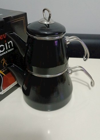 Siyah emaye  Çaydanlık Seti - Görsel 4