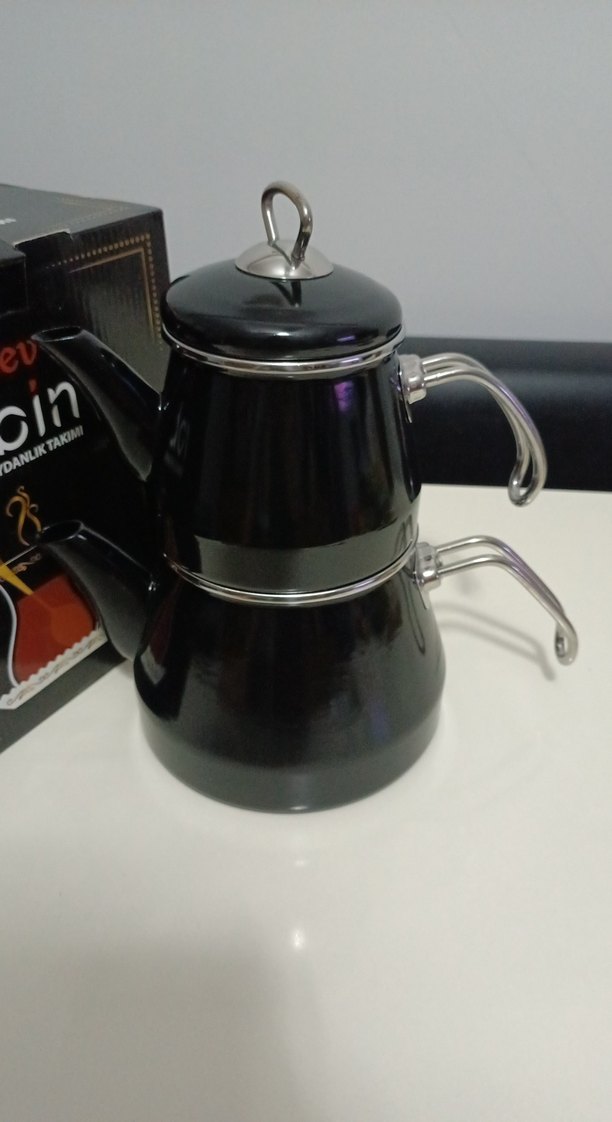Siyah emaye  Çaydanlık Seti - Görsel 4