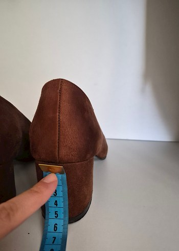 Kahverengi Süet Blok Topuklu Stiletto - Görsel 7