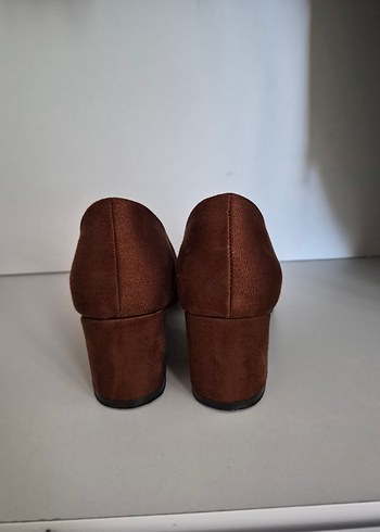 Kahverengi Süet Blok Topuklu Stiletto - Görsel 4