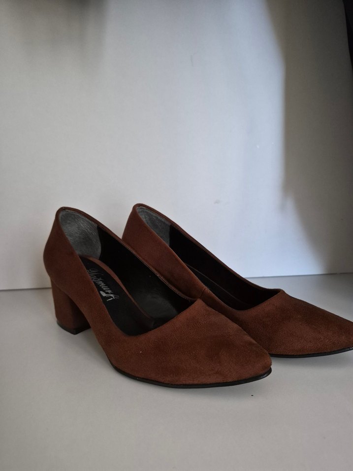 Kahverengi Süet Blok Topuklu Stiletto - Görsel 2