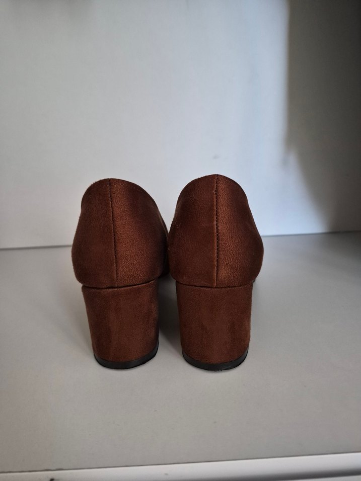 Kahverengi Süet Blok Topuklu Stiletto - Görsel 4