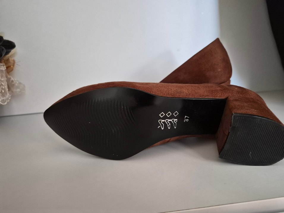 Kahverengi Süet Blok Topuklu Stiletto - Görsel 5