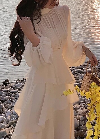 Zara Fransız tarzı vintage midi elbise 