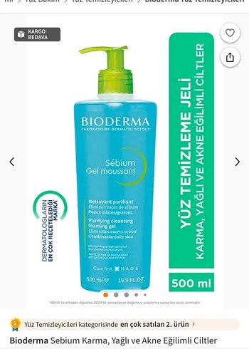 Bioderma Sebium Karma Ciltler için Yüz Temizleme Jeli 500 ml