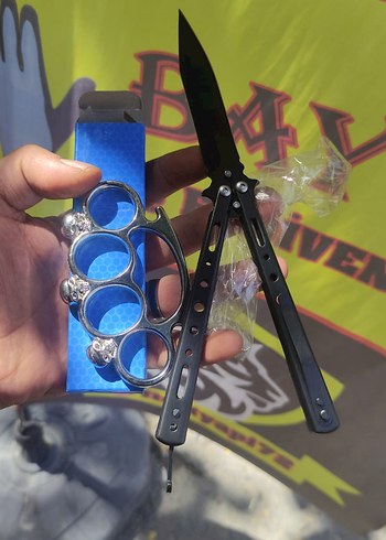 Siyah Kelebek çakı bıçak + musta - Görsel 5