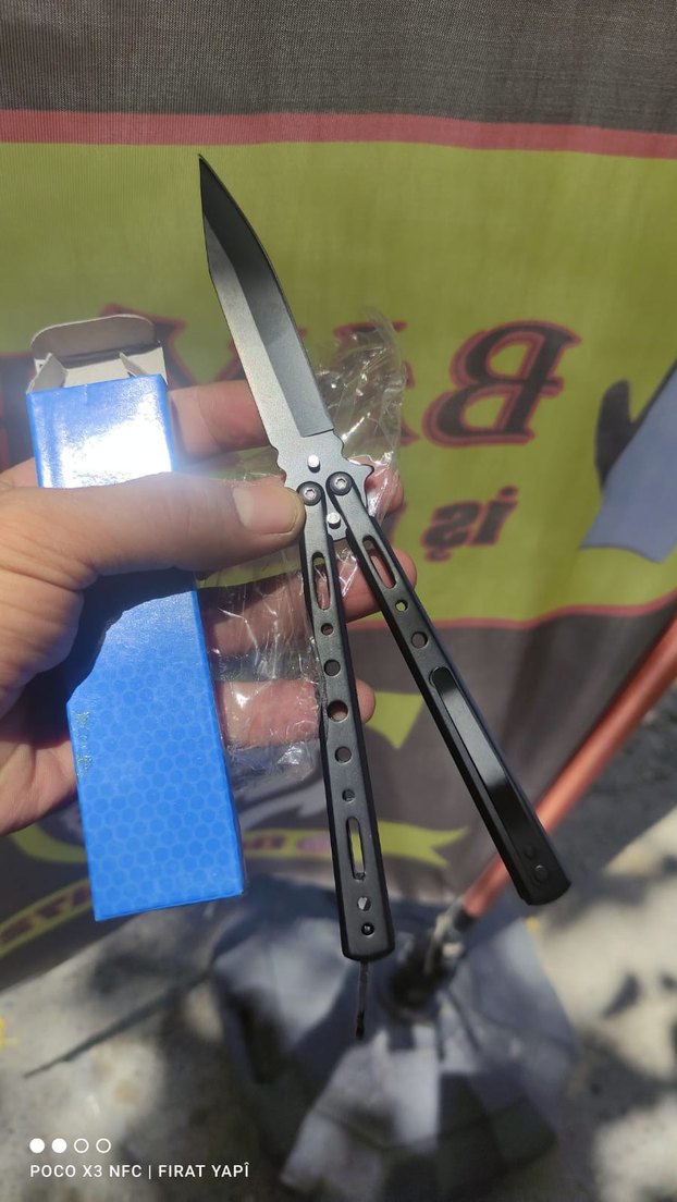 Siyah Kelebek çakı bıçak + musta - Görsel 3