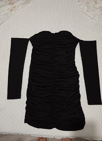 Diğer Siyah kol detaylı drapeli elbise