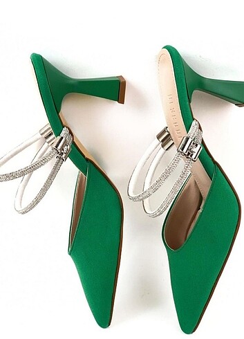 37 Beden Yeşil taşlı topuklu ayakkabı 