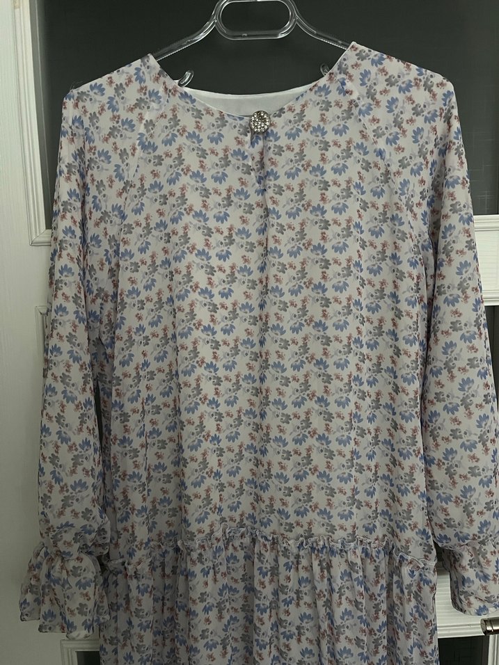 Bej Çiçekli Uzun Bohem Elbise - Görsel 2