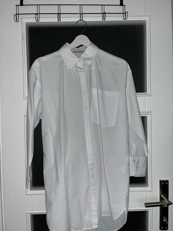 Düğmeli Beyaz Pamuklu Kadın Gömlek - Görsel 2