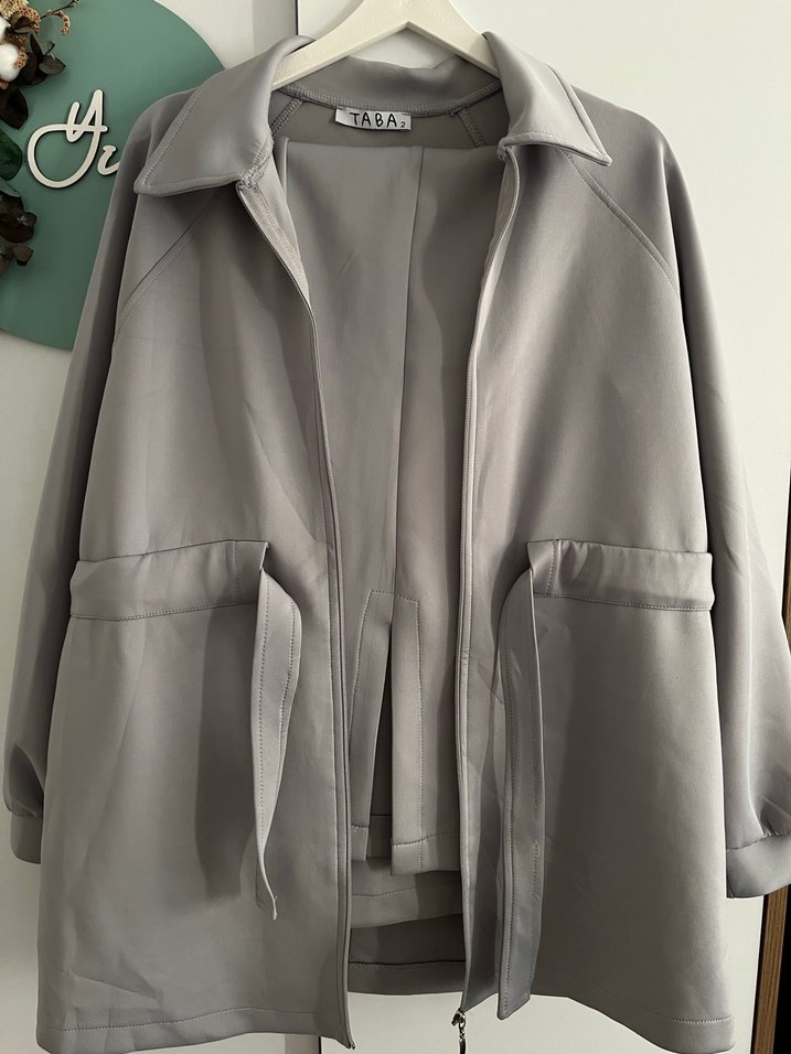 Gri Midi Uzunlukta Fermuarlı Kadın Kaban - Görsel 2