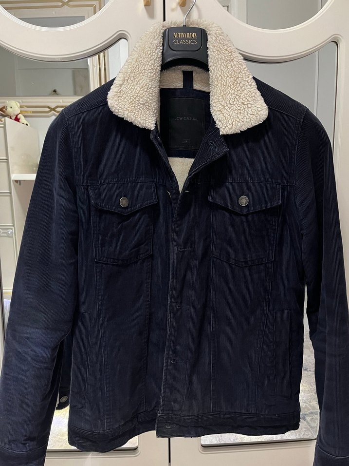 Gri Denim Erkek Ceket Düğmeli Yaka Detaylı - Görsel 2