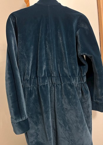 Düğmeli Koyu Mavi Uzun Süet Kadın Kaban - Görsel 3