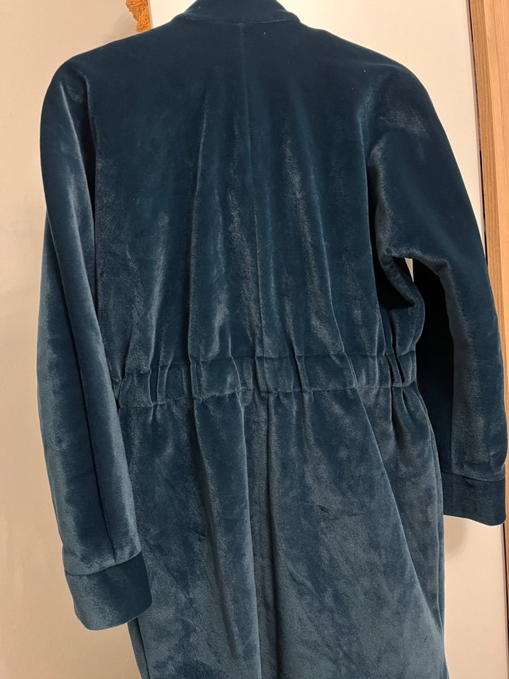 Düğmeli Koyu Mavi Uzun Süet Kadın Kaban - Görsel 3