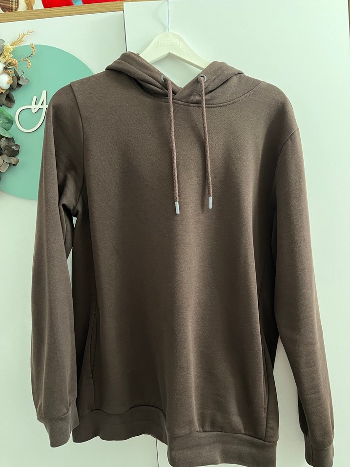 Kadın Kahverengi Kapüşonlu Sweatshirt - Görsel 2