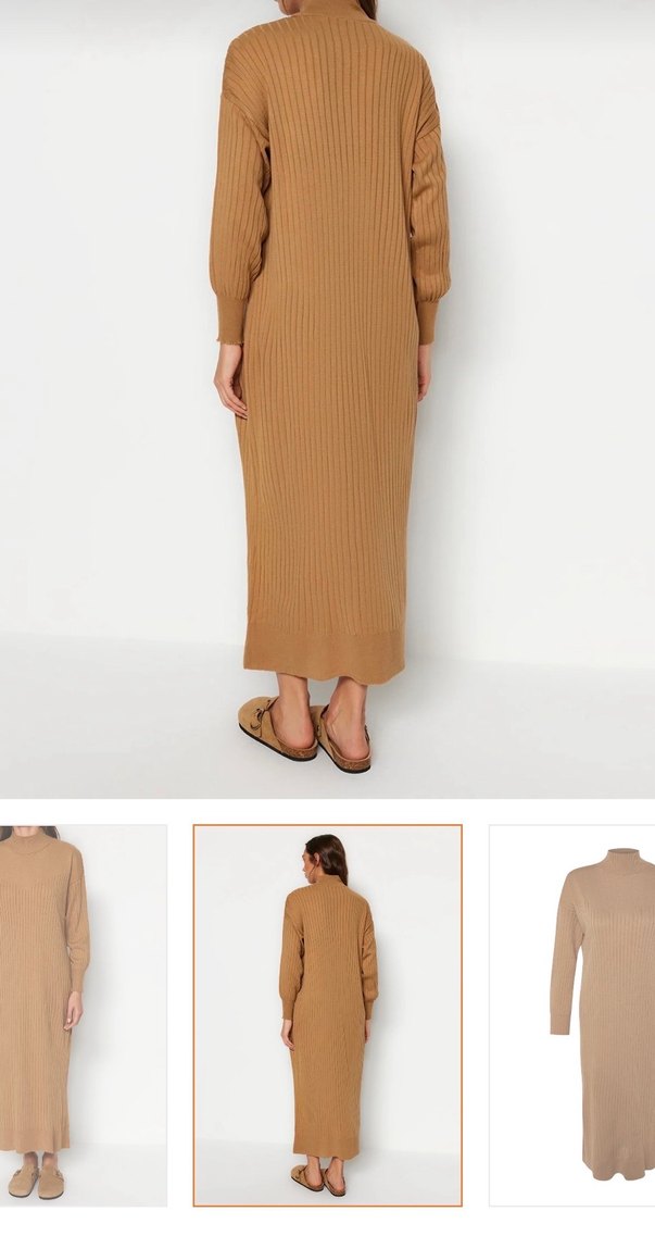 Bej Kadın Uzun Triko Elbise - Görsel 2