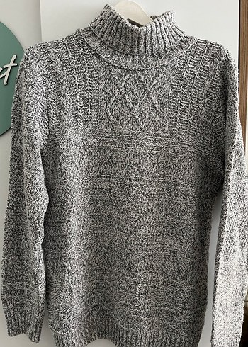 Gri Boğazlı Örgü Kadın Kazak - Görsel 2