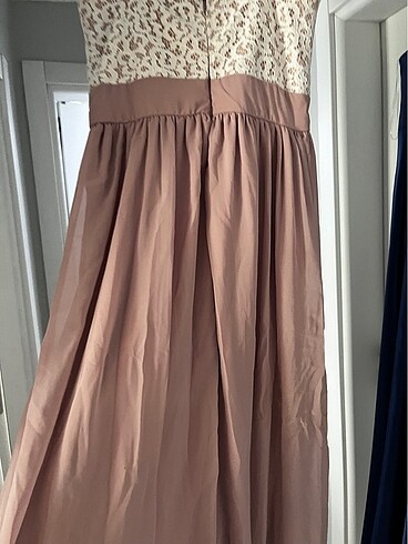 Pudra pembe beyaz dantel işlemleri uzun abiye elbise - Görsel 7