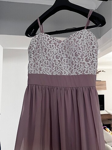 Pudra pembe beyaz dantel işlemleri uzun abiye elbise - Görsel 10