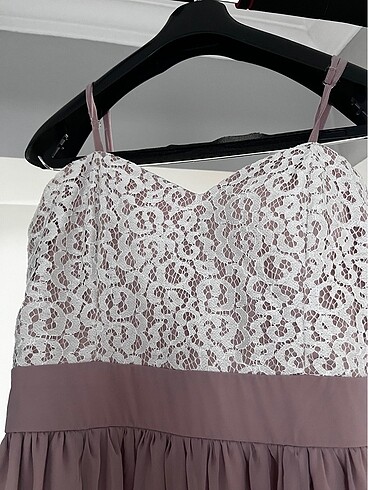 Pudra pembe beyaz dantel işlemleri uzun abiye elbise - Görsel 9