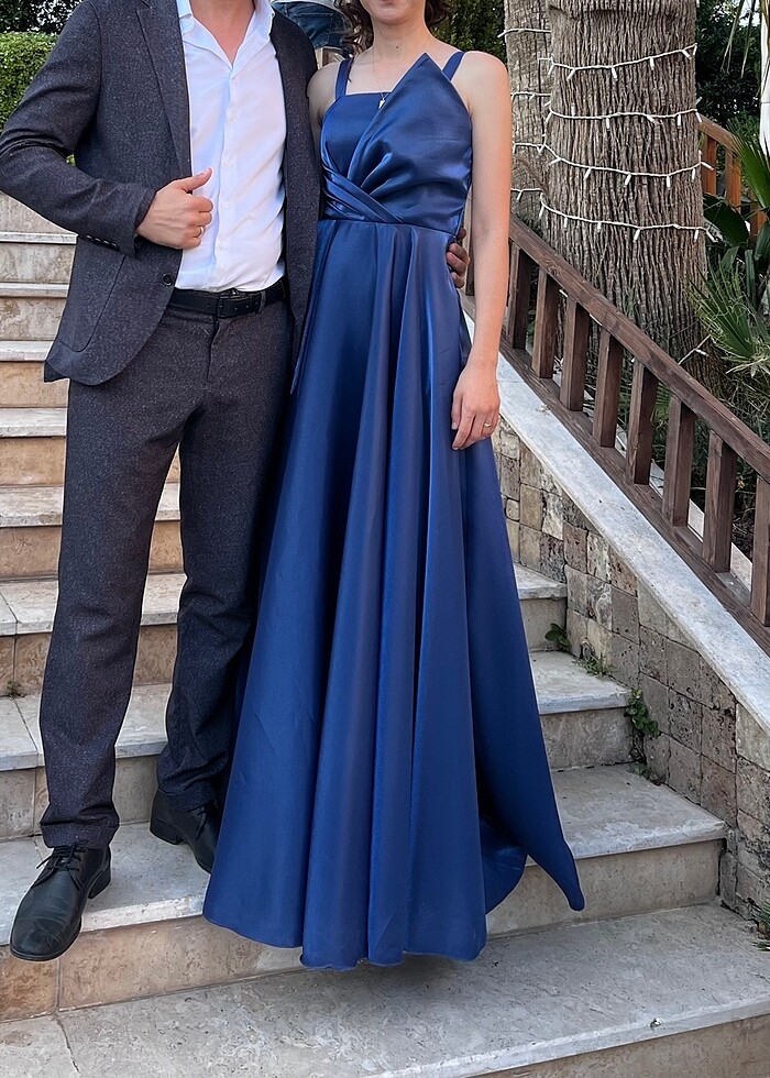 Gece mavisi uzun abiye elbise - Görsel 2