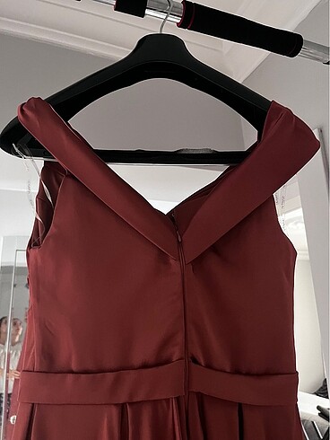 Mercan rengi uzun saten abiye elbise - Görsel 6