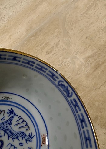 Koyu Mavi Desenli Seramik Kase - Görsel 3