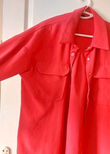 pembe fusya  Düğmeli Kadın Keten Gömlek - Görsel 2