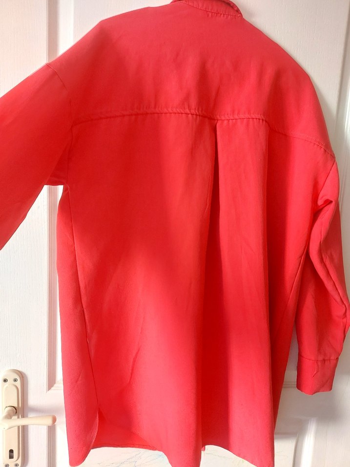 pembe fusya  Düğmeli Kadın Keten Gömlek - Görsel 3