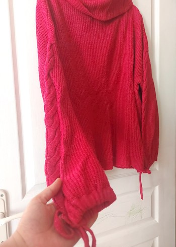 Pembe Örgü Boğazlı Kadın Kazak - Görsel 2