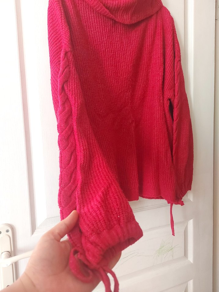 Pembe Örgü Boğazlı Kadın Kazak - Görsel 2