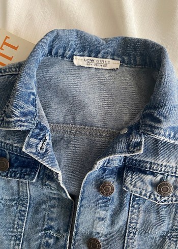 8 Yaş Beden Düğmeli Gri Mavi Kadın Denim Ceket