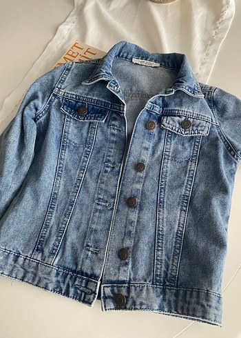 Düğmeli Gri Mavi Kadın Denim Ceket